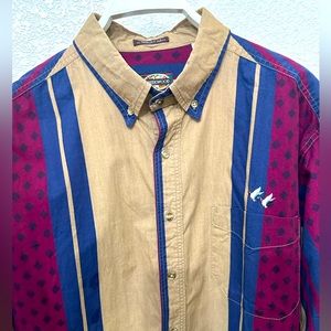 Unique Vintage Creekwood Multicolor Stripe Single Pocket Button Up Shirt Men 2XT